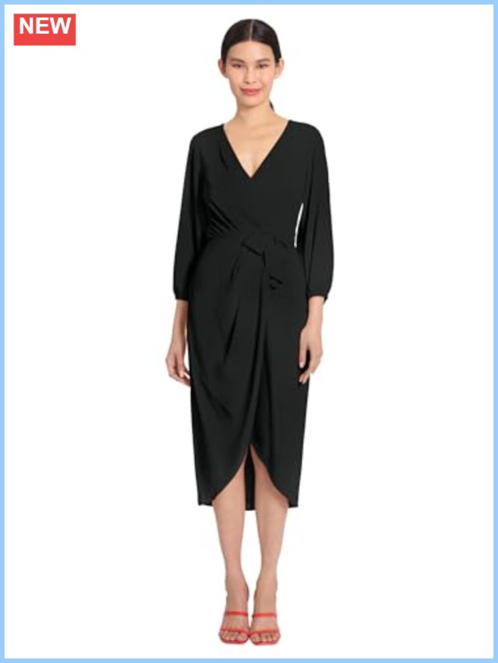 Maggy London Womens Long Sleeve V-Neck Faux Wrap Crepe Dress Cocktail Party